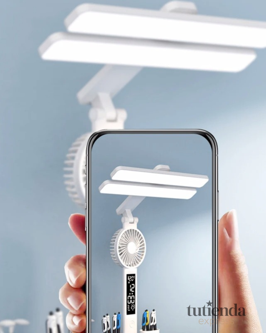 Lámpara de escritorio con luz led y ventilador